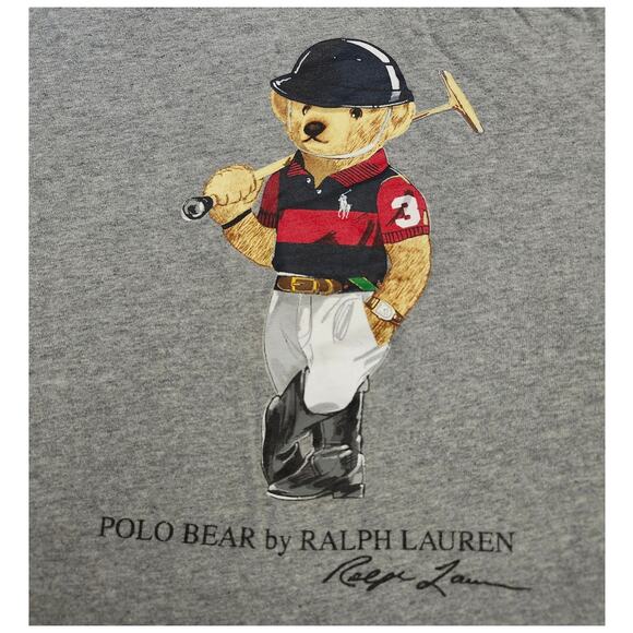 Polo Bear Ralph Lauren Boys Sz 7 Kids Teddy Bear Color Block Shirt Gray - Picture 1 of 6